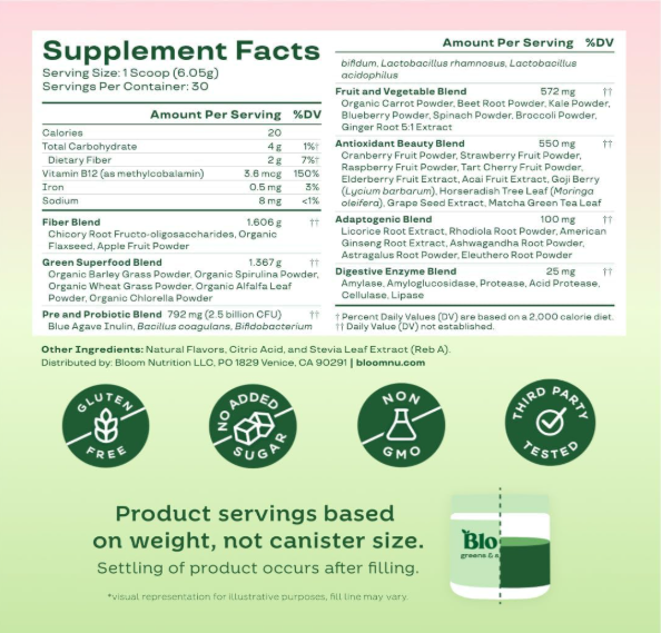 Bloom - Greens and Superfoods Strawberry Kiwi 50 servicios - Imagen 3